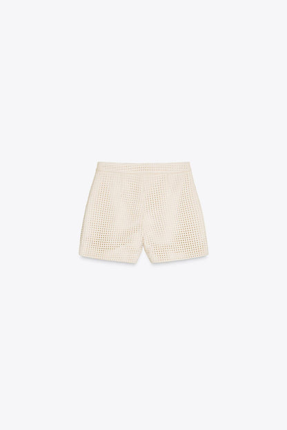 Suede-Effect Die-Cut Bermuda Shorts