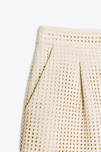 Suede-Effect Die-Cut Bermuda Shorts
