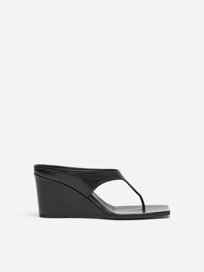 Leather Wedge Flip-Flop Sandals