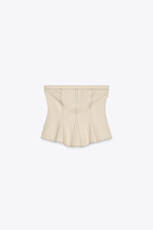 Linen Blend Top with Contrast Stitching