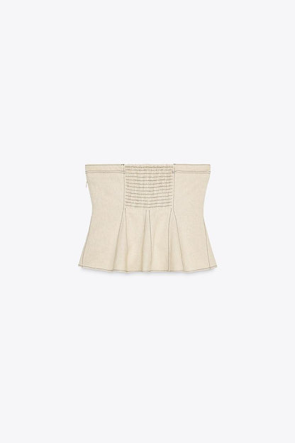 Linen Blend Top with Contrast Stitching