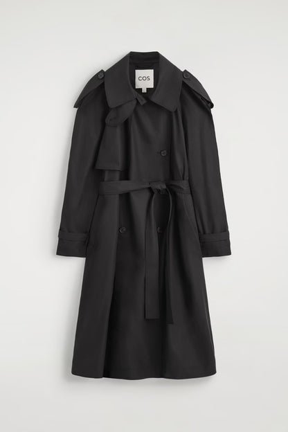 Funnel-Neck Cotton Trench Coat