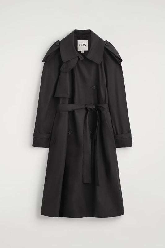 Funnel-Neck Cotton Trench Coat