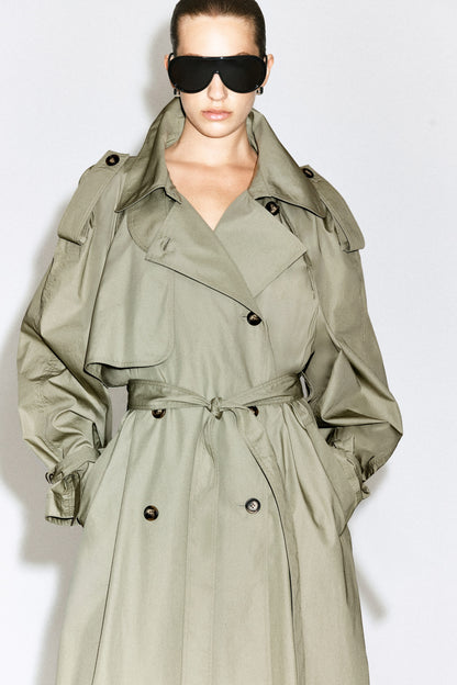 Funnel-Neck Cotton Trench Coat