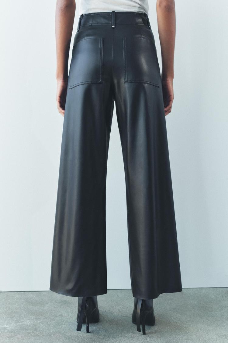 ZW Collection leather-effect wide-leg trousers