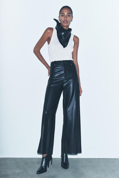 ZW Collection leather-effect wide-leg trousers