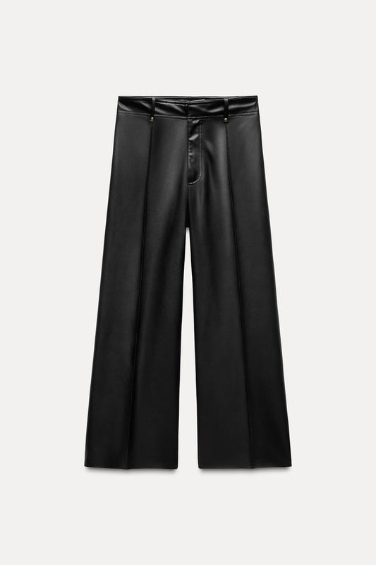 ZW Collection leather-effect wide-leg trousers