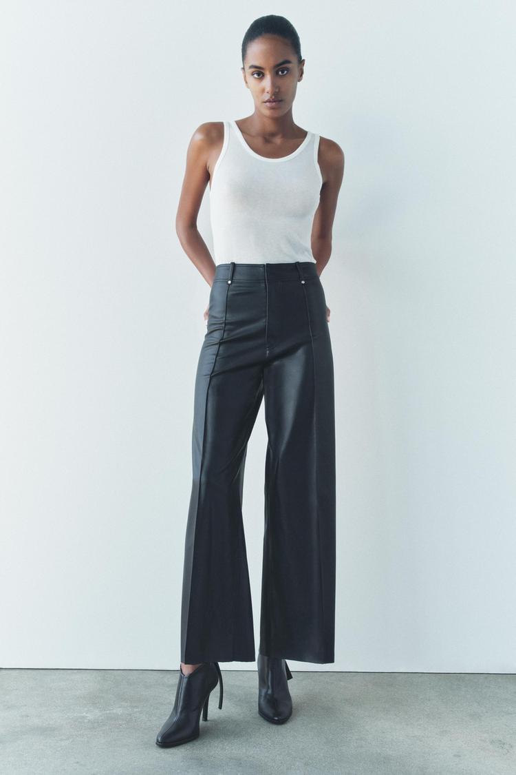 ZW Collection leather-effect wide-leg trousers