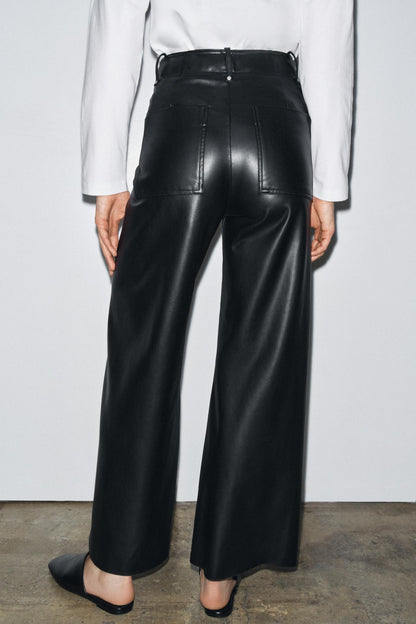 Zw Collection Tailored Wide-Leg Leather-Effect Trousers