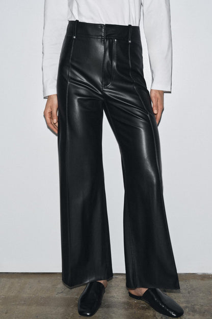 Zw Collection Tailored Wide-Leg Leather-Effect Trousers