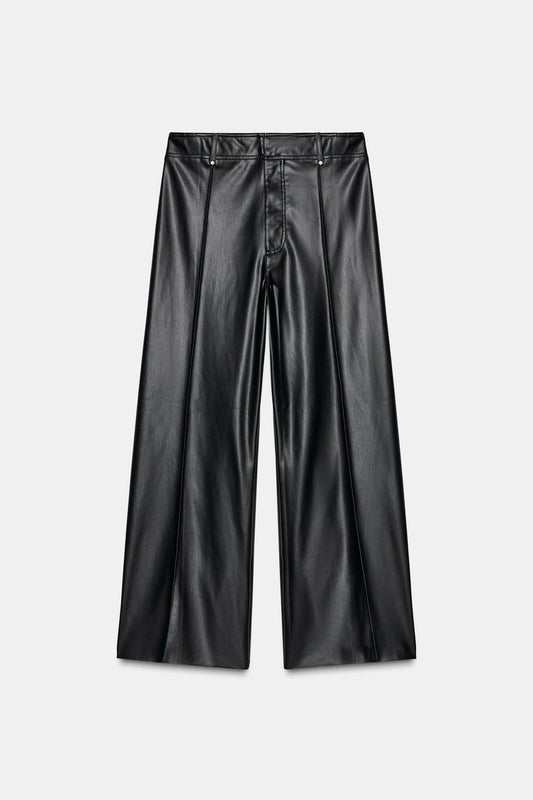 Zw Collection Tailored Wide-Leg Leather-Effect Trousers