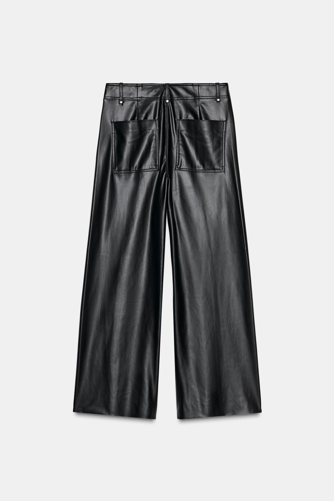 Zw Collection Tailored Wide-Leg Leather-Effect Trousers