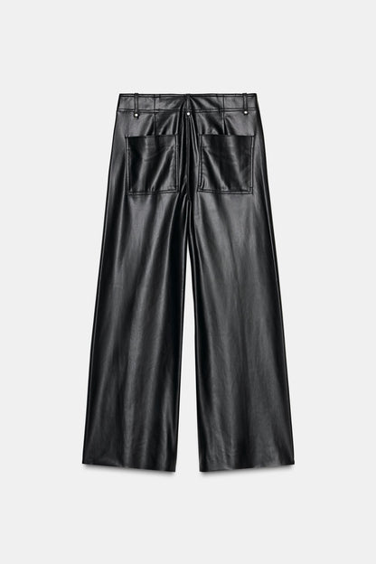 Zw Collection Tailored Wide-Leg Leather-Effect Trousers