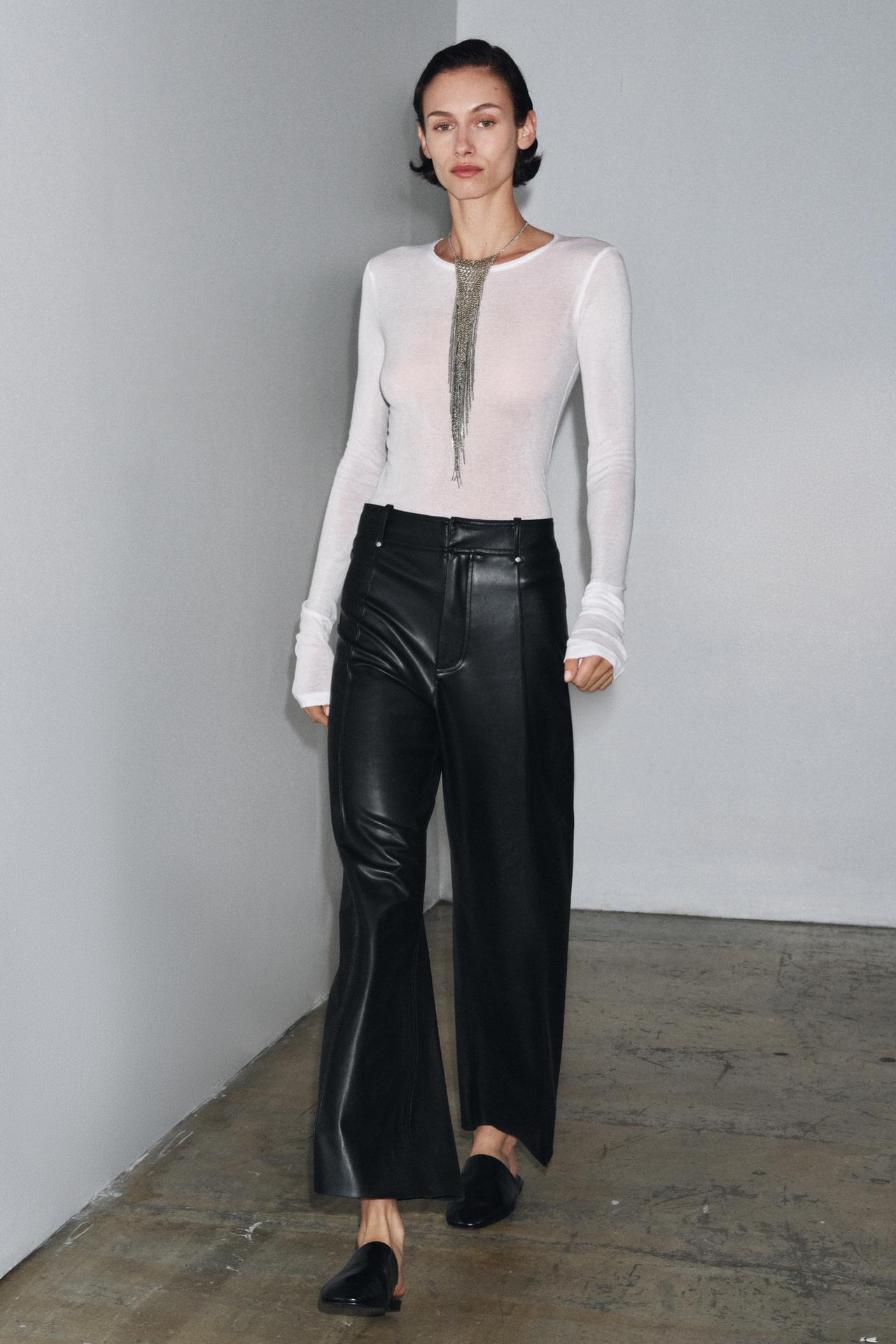 Zw Collection Tailored Wide-Leg Leather-Effect Trousers
