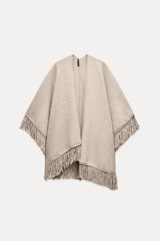 Fringed Knit-Cape