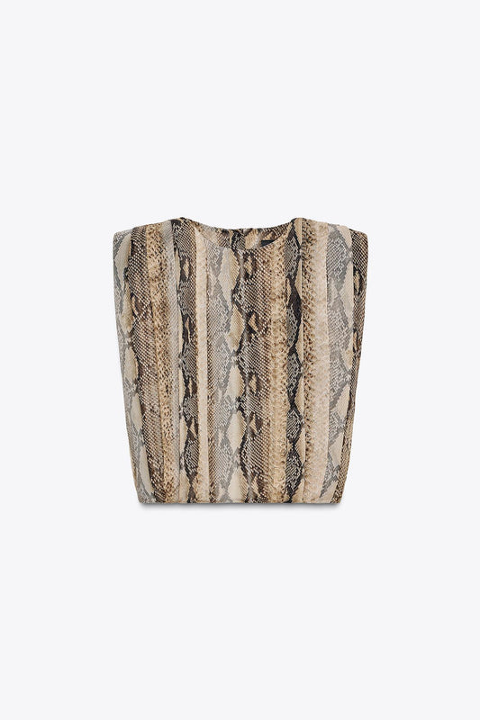 Animal Print Shoulder Pad Blouse ZW Collection
