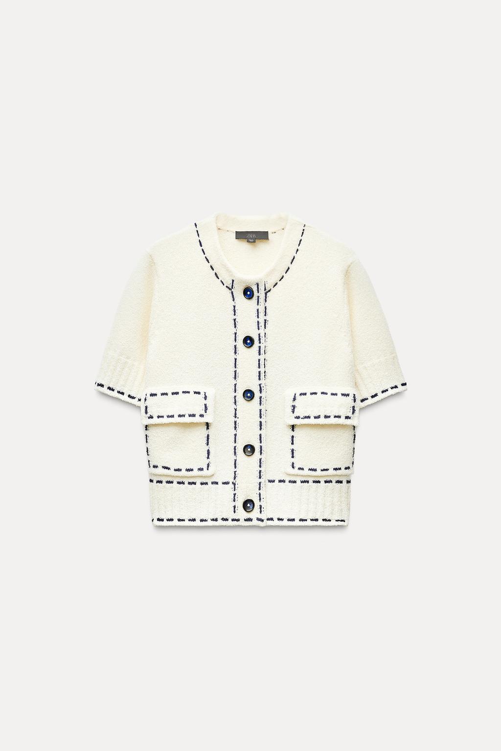 Short-sleeve stitched knit jacket