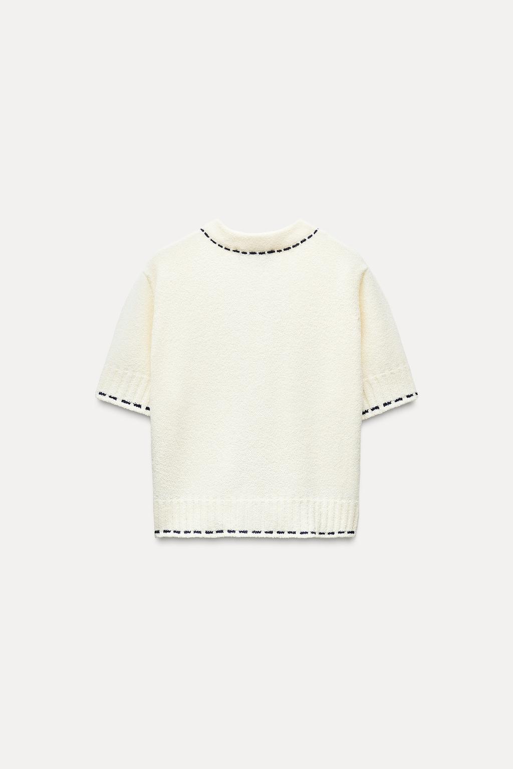 Short-sleeve stitched knit jacket