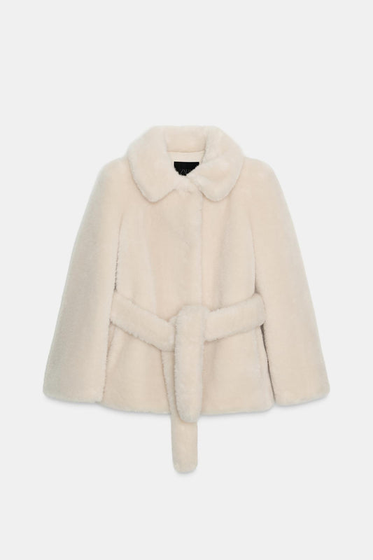 Faux Fur Belted Coat Zw Collection