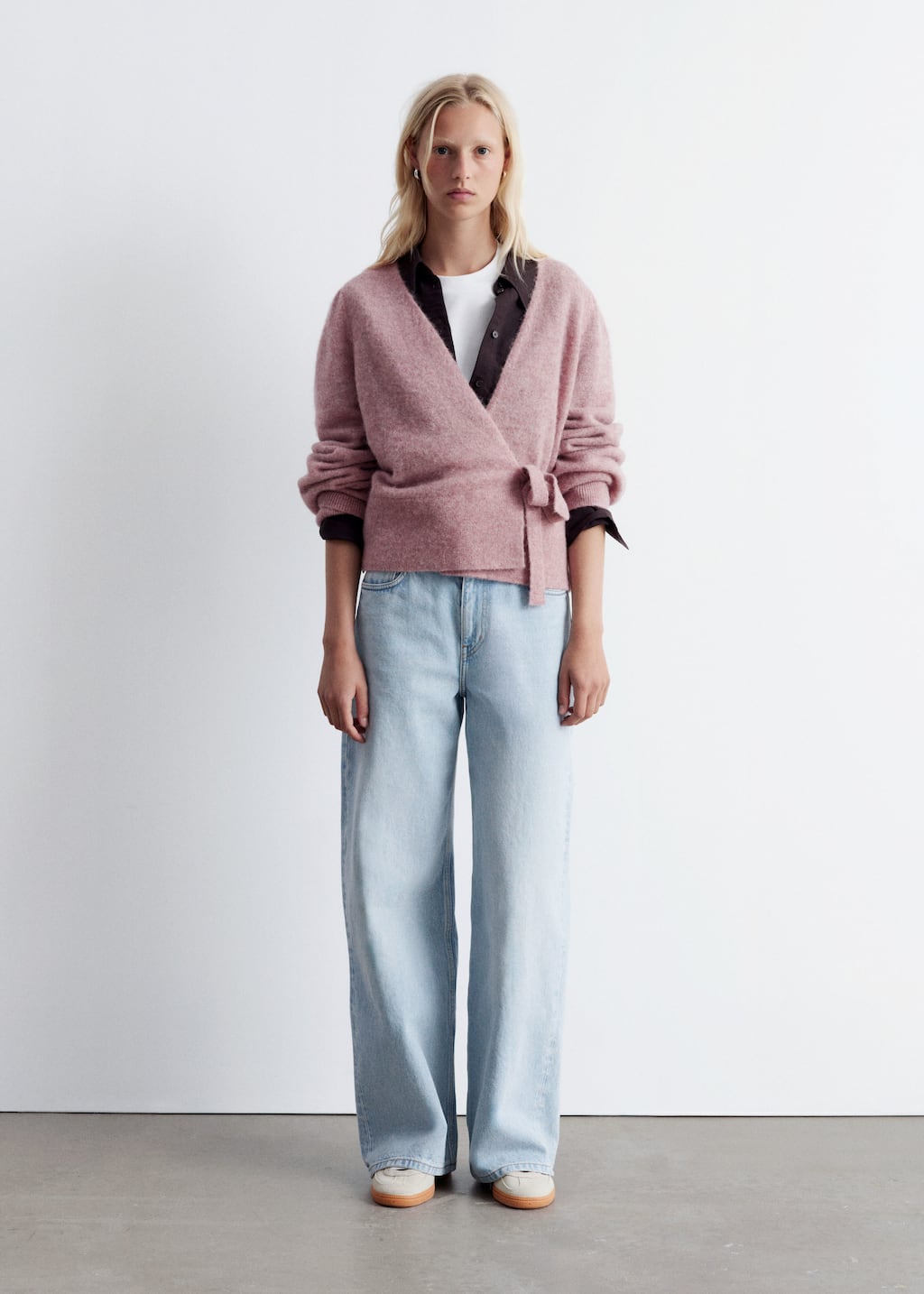 Mohair-Blend Knitted Wrap Cardigan