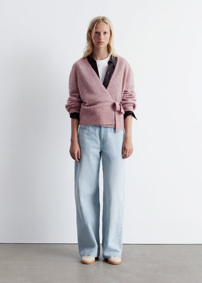 Mohair-Blend Knitted Wrap Cardigan