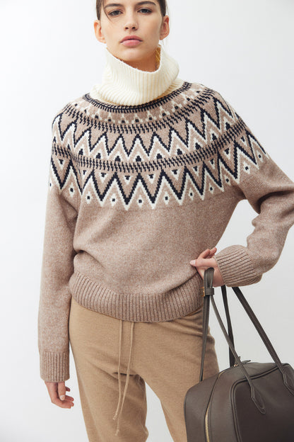 Jacquard-knit polo-neck jumper