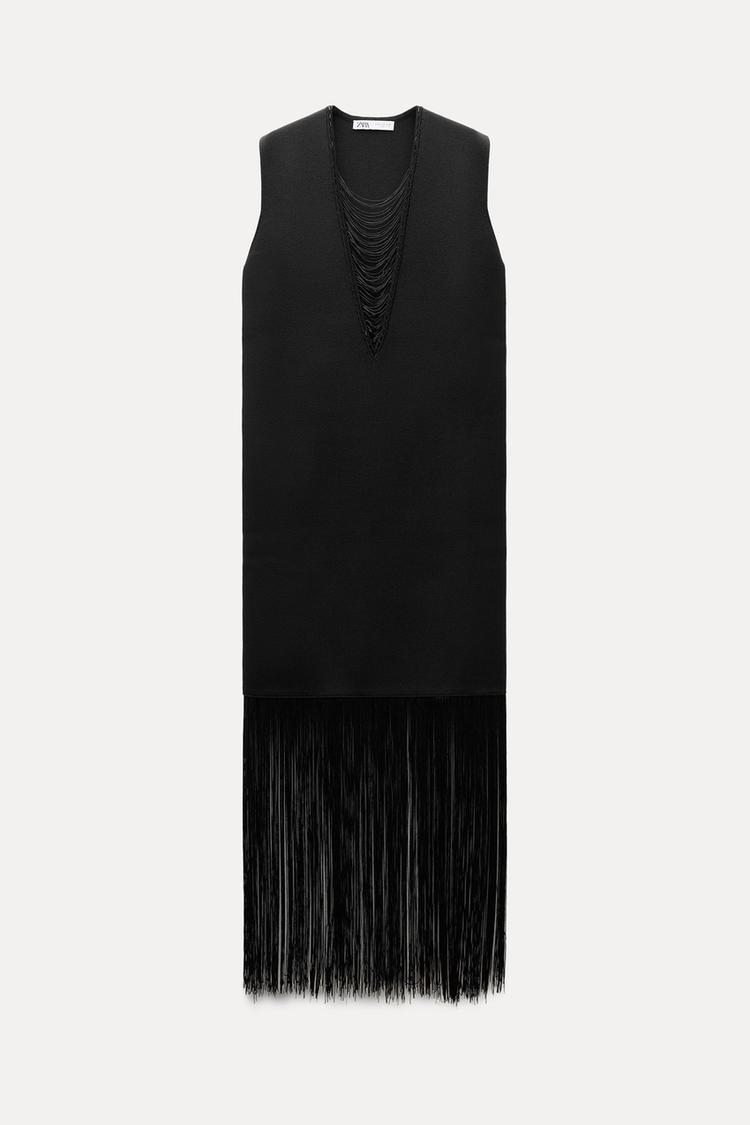 Knit dress with fringing