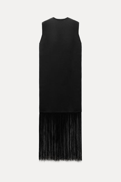 Knit dress with fringing