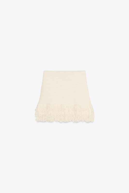 Fringed Check Knit Skirt