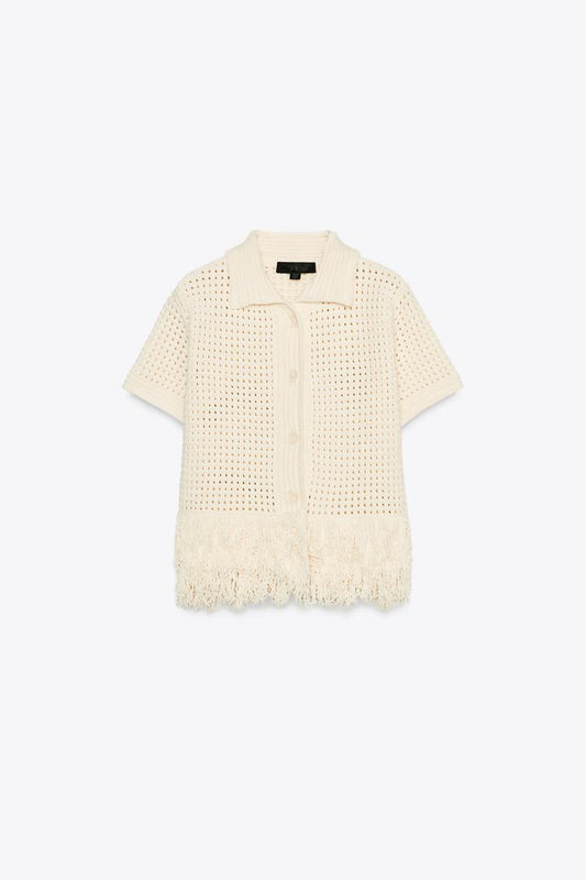 Fringed Check Knit Jacket