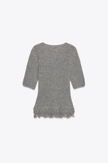Fitted Knit Top With Fringing