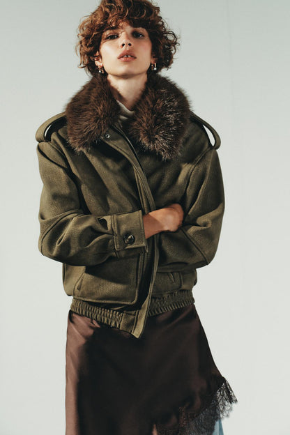 Removable Collar Faux Suede Jacket