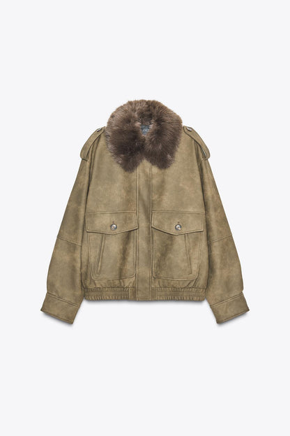 Removable Collar Faux Suede Jacket