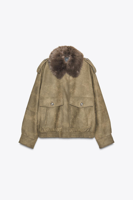 Removable Collar Faux Suede Jacket