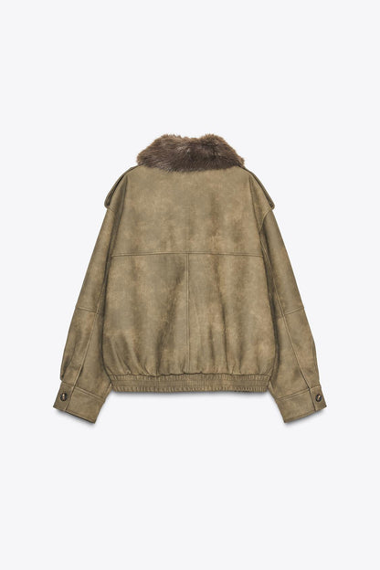 Removable Collar Faux Suede Jacket