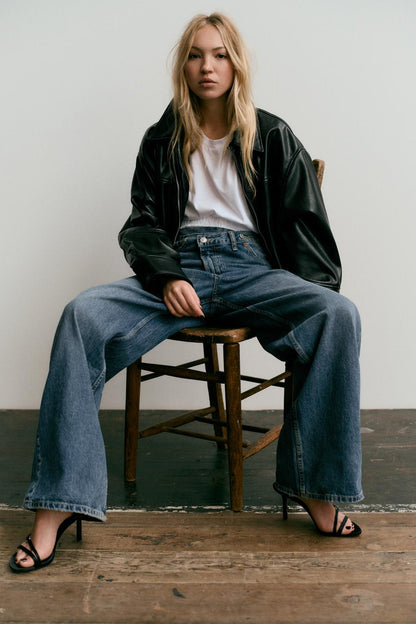 Leather-effect bomber jacket