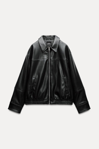 Leather-effect bomber jacket