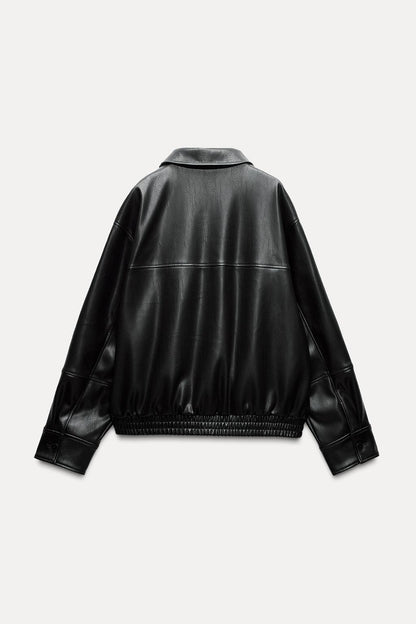Leather-effect bomber jacket