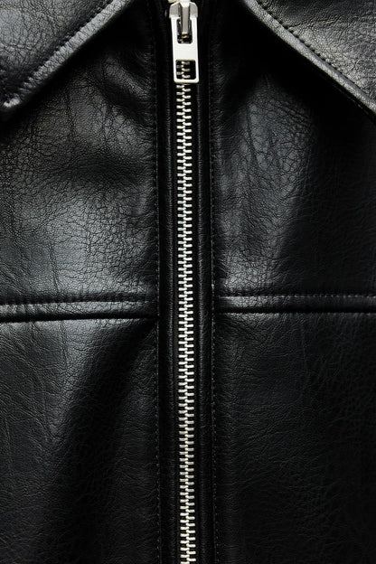 Leather-effect bomber jacket