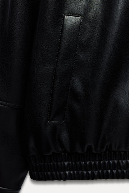 Leather-effect bomber jacket