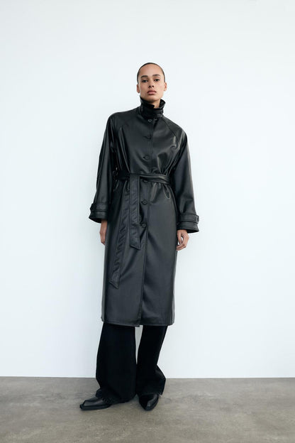 Faux leather trench coat