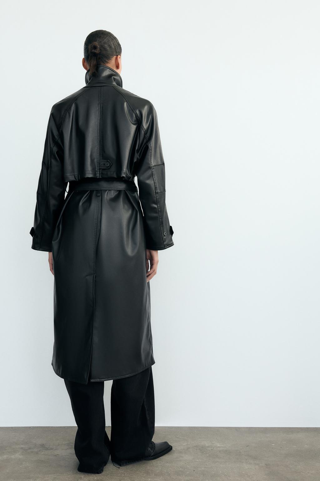 Faux leather trench coat