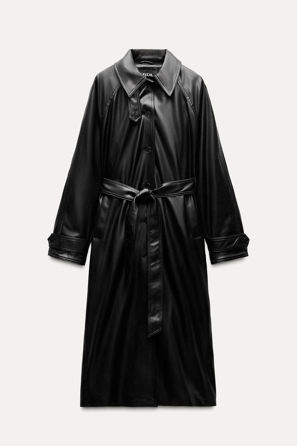 Faux leather trench coat