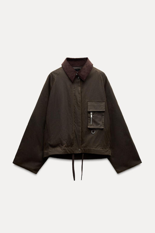 Waxed Jacket With Cord Collar