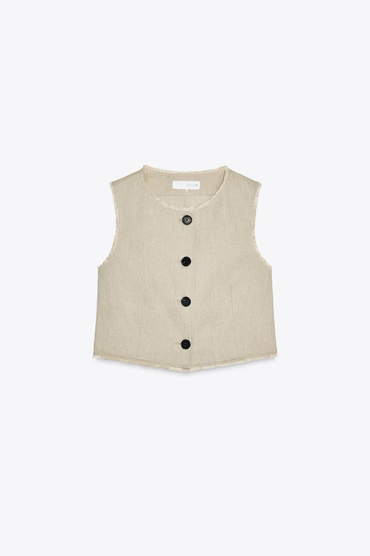 Rustic Frayed Waistcoat with Linen