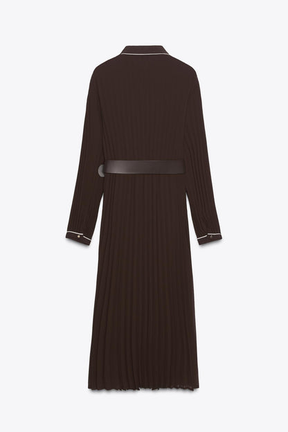 Belted Pleated Midi Dress