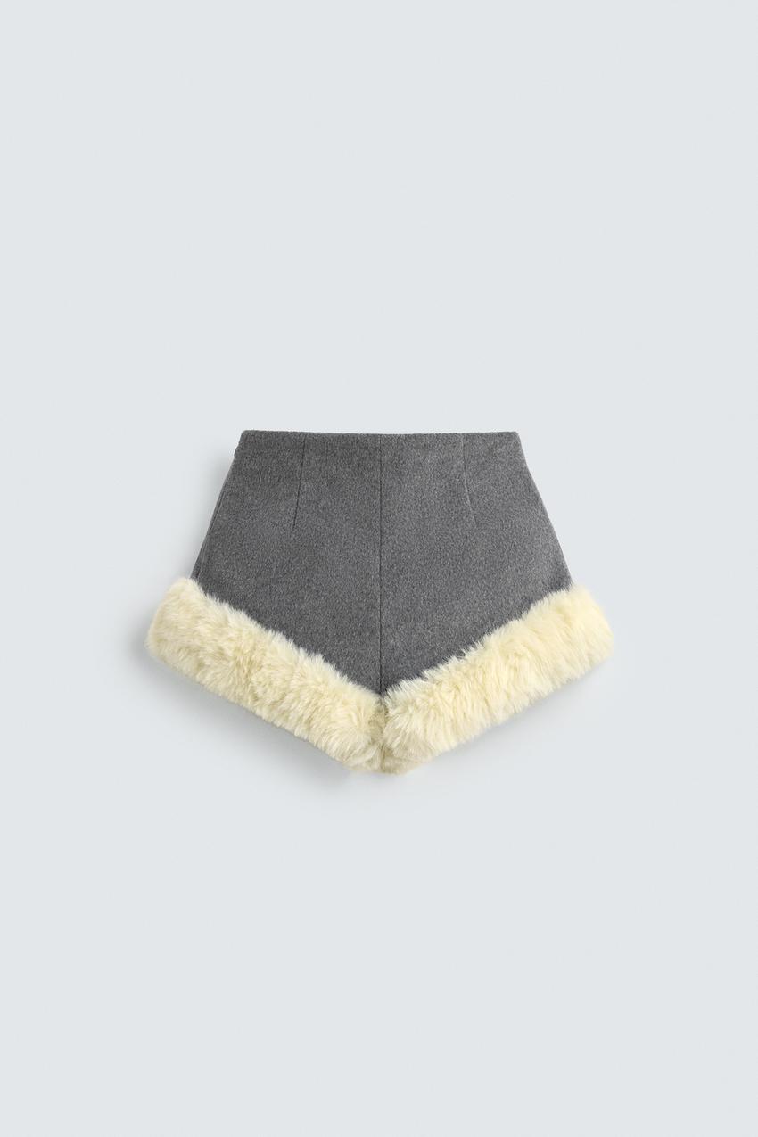 Contrast Faux Fur Shorts Harry Lambert for Zara x Disney