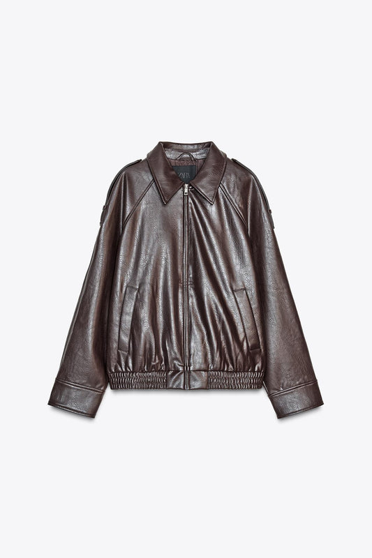 Faux leather bomber jacket