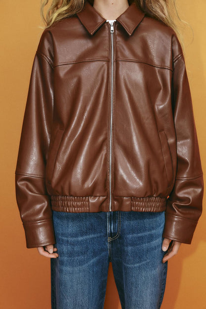 Leather-effect bomber jacket