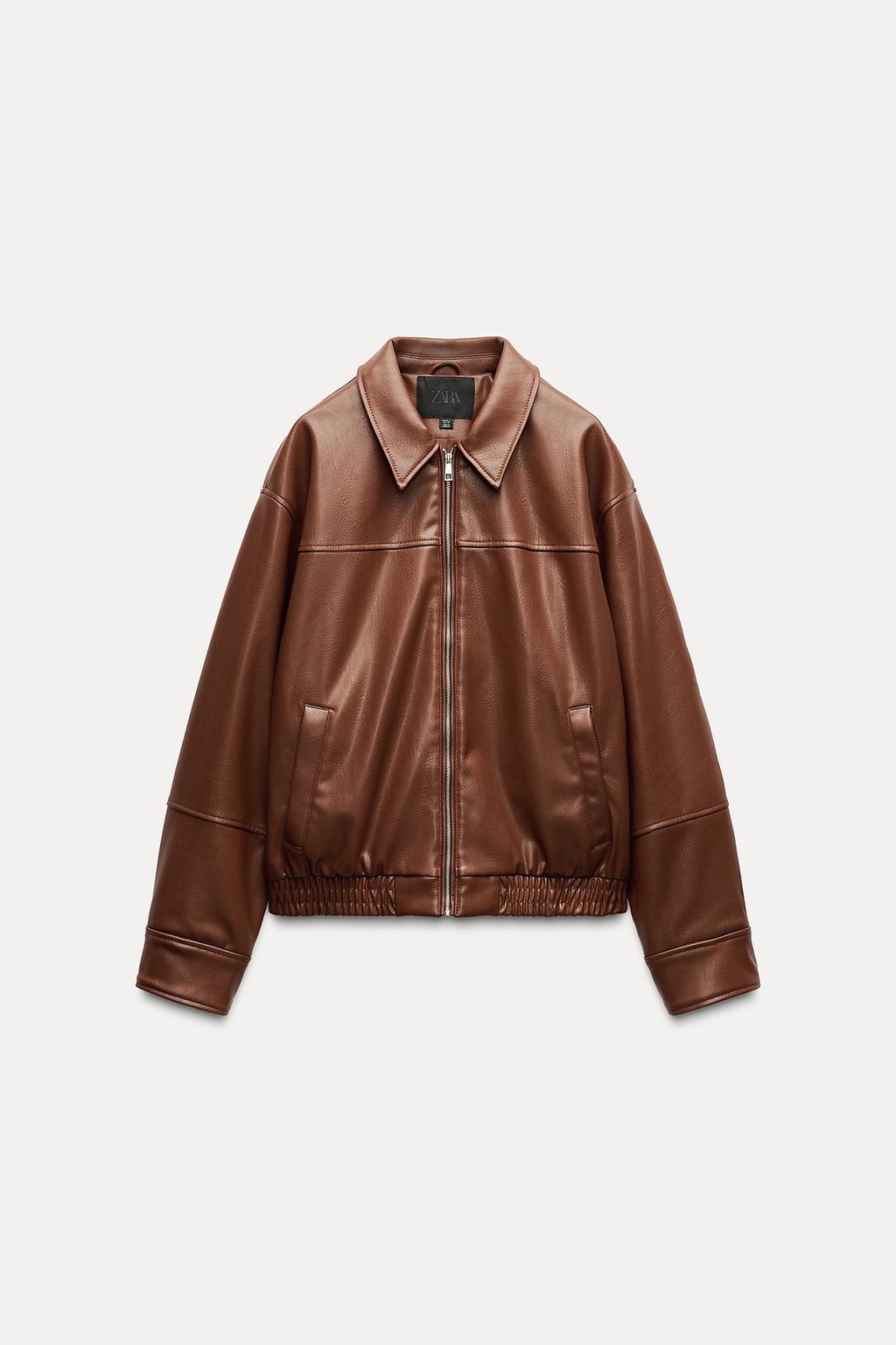 Leather-effect bomber jacket